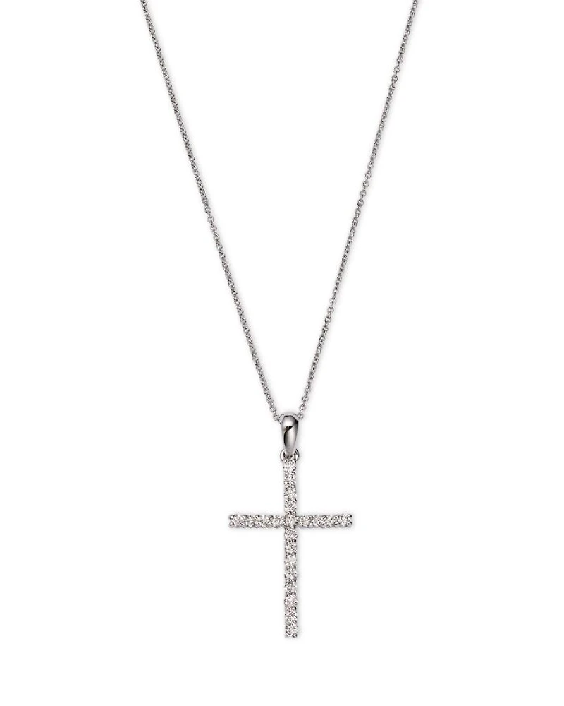 Diamond Cross Pendant Necklace in 14K White Gold, 0.25 tcw
