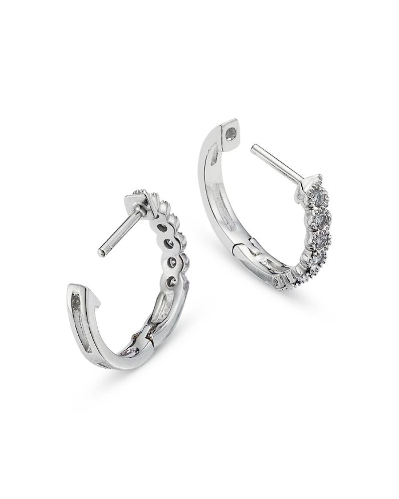 Diamond Milgrain Huggie Hoop Earrings in 14K White Gold, 0.10 tcw