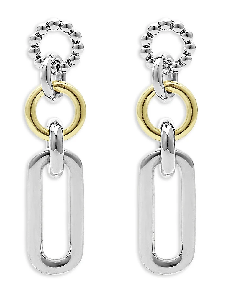 Lagos 18K Yellow & Sterling Silver Signature Caviar Link Drop Earrings