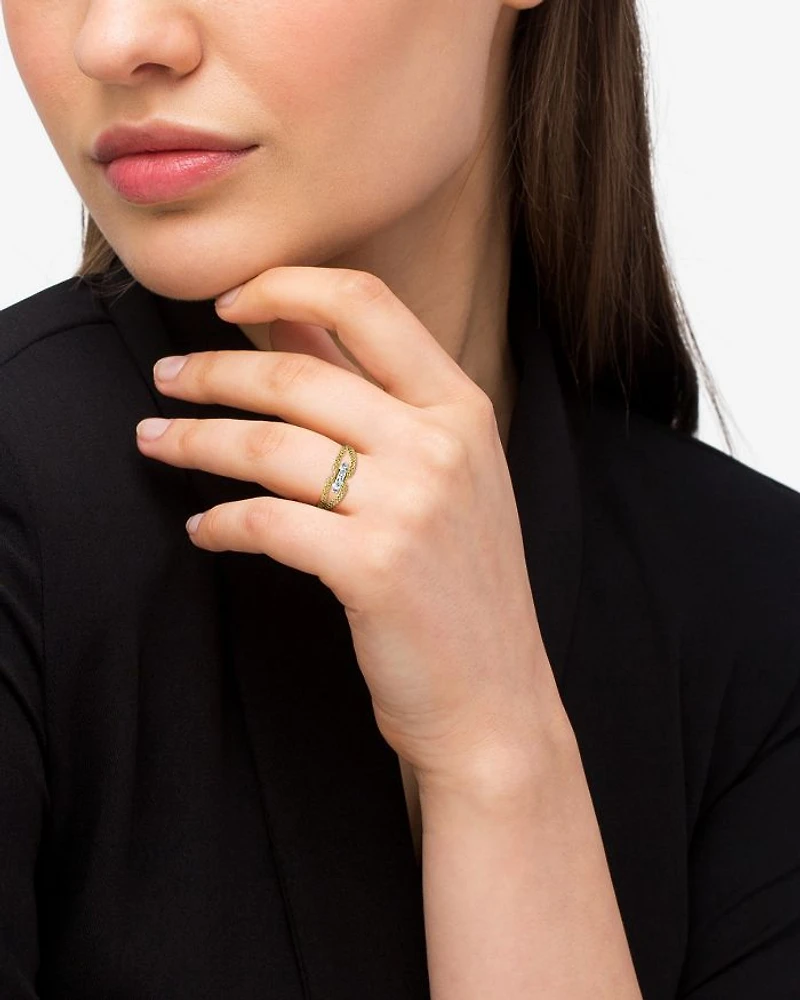 18K White & Yellow Gold Signature Caviar Diamond Open Loop Ring