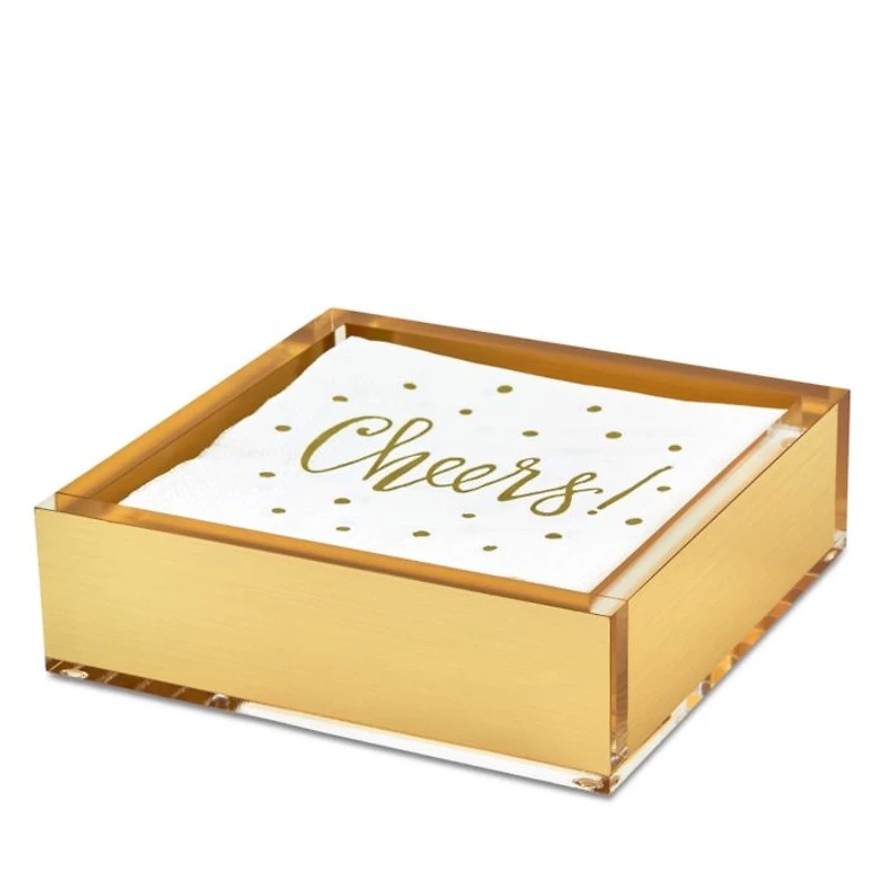 Lucite Gold Tone Cocktail Napkin Tray