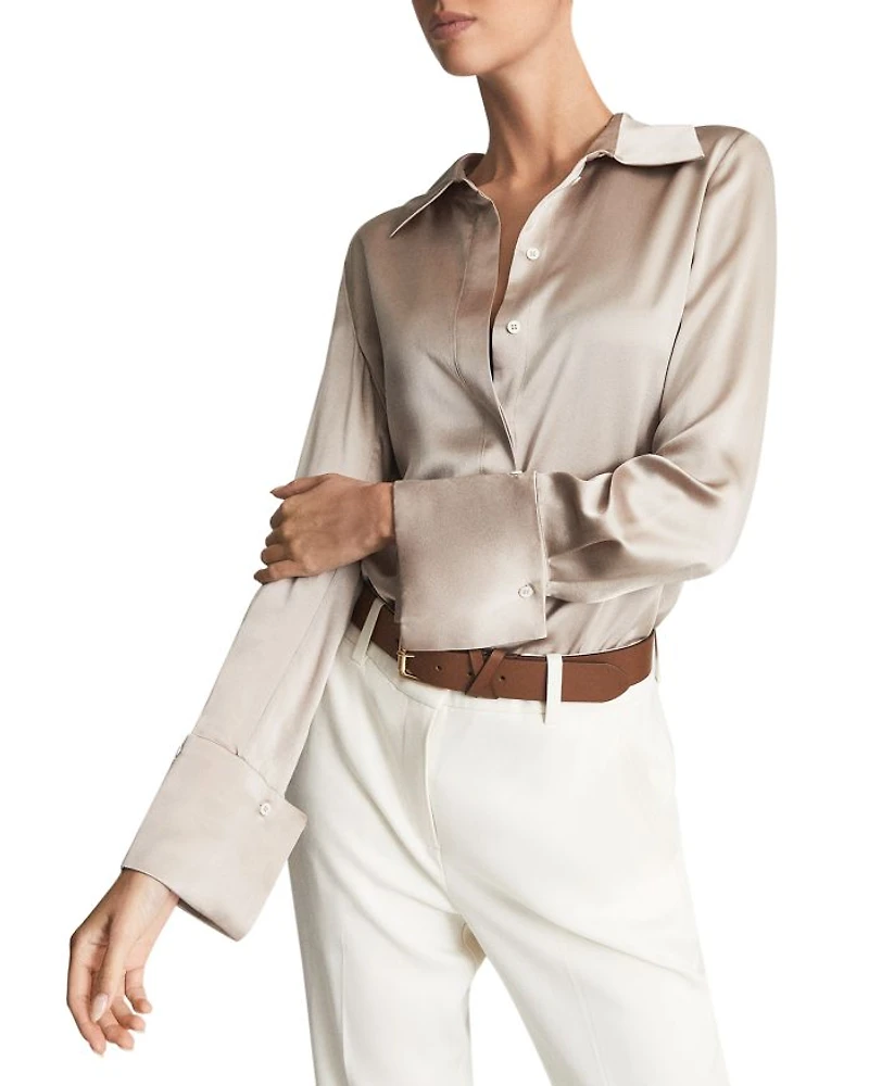 Hailey Button Front Silk Shirt