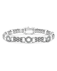 Lagos Sterling Silver Caviar Spark Three Station Diamond Circle Beaded Bracelet