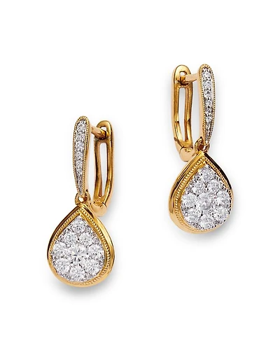 Diamond Cluster Drop Earrings in 14K Yellow Gold, 0.75 tcw