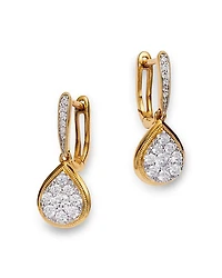 Diamond Cluster Drop Earrings in 14K Yellow Gold, 0.75 tcw