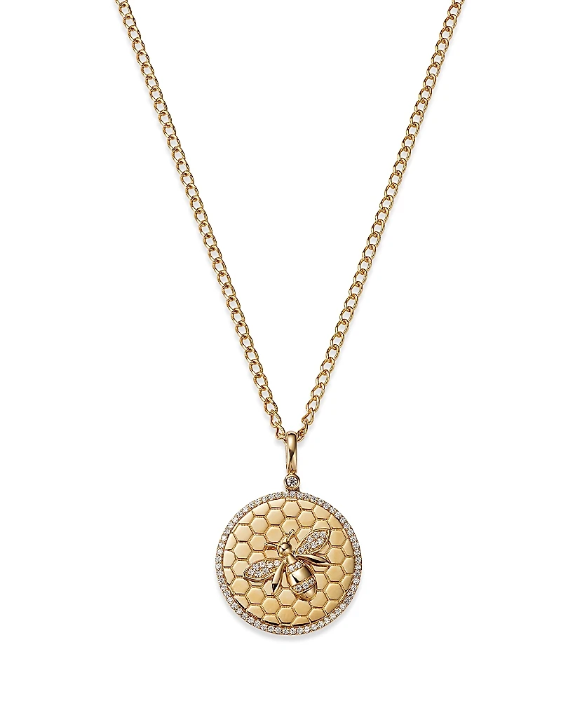 Bloomingdale's Fine Collection Diamond Bumble Bee Disc Pendant Necklace