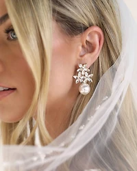 Best Day Floral Faux Pearl Earrings in 18K Gold Plate