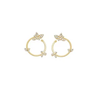Graziela 18K Yellow Gold Natura Diamond Bird Forward Facing Hoop Earrings