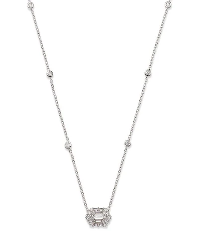 Diamond Baguette & Round Mosaic Pendant Necklace in 14K White Gold, 0.60 tcw