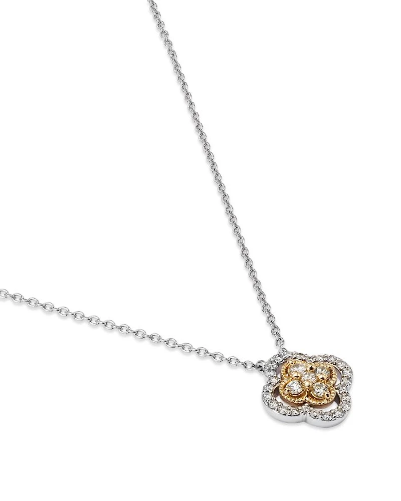 Diamond Clover Cluster Pendant Necklace in 14K Yellow Gold and White Gold, 0.30 tcw