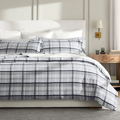 Boll & Branch Flannel Heathered Plaid Duvet Set, King