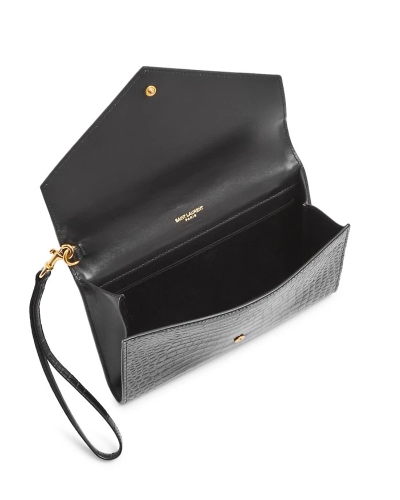 Monogram Croc Embossed Leather Clutch