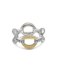 18K Yellow Gold & Sterling Silver Caviar Lux Diamond Oval Link Eternity Band Ring