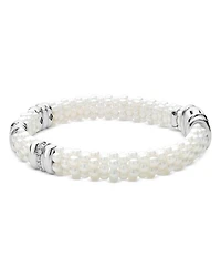 Sterling Silver & Ceramic White Caviar Diamond Three Station Bracelet