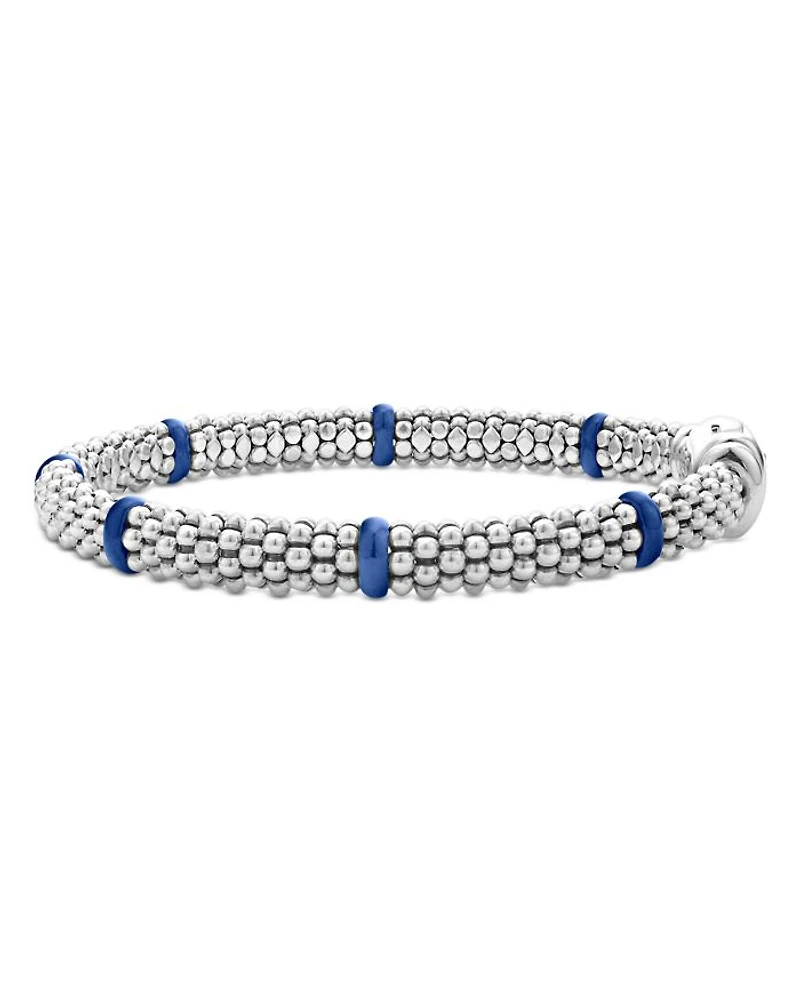 Ultramarine Ceramic & Sterling Silver Blue Caviar Station Bracelet