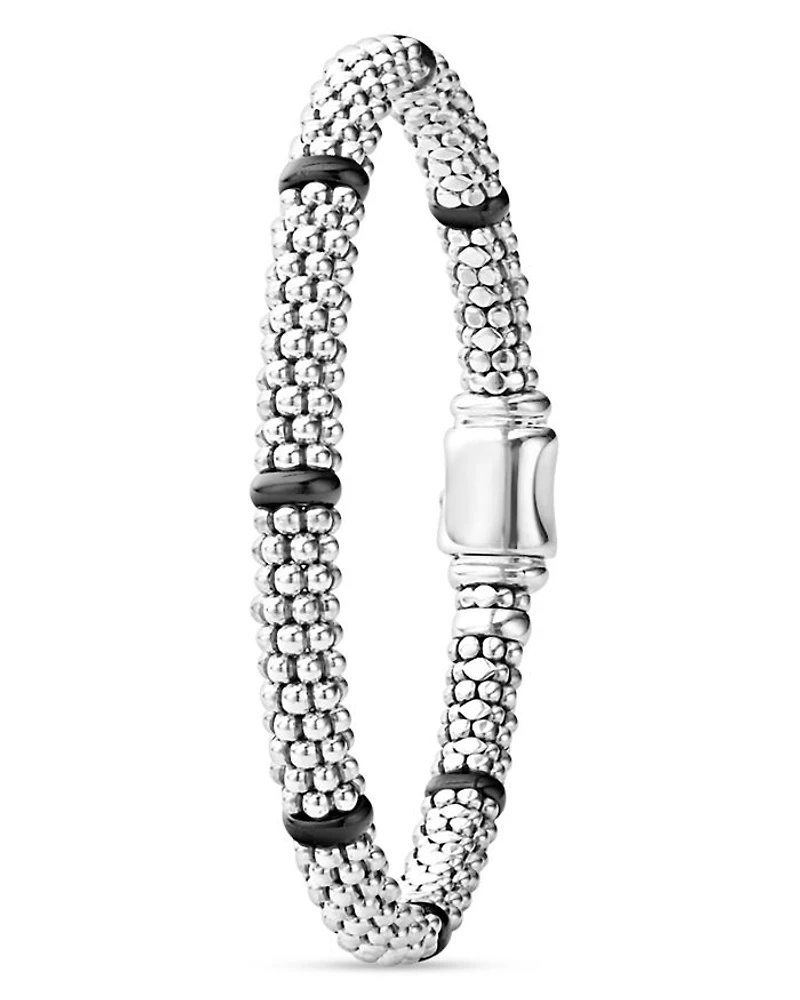 Ceramic & Sterling Silver Black Caviar Station Bracelet