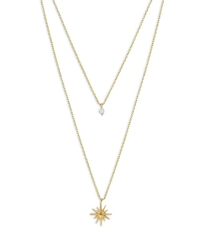 Cubic Zirconia & Starburst Layered Pendant Necklace in 18K Gold Plated, 15"-17"