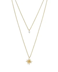Cubic Zirconia & Starburst Layered Pendant Necklace in 18K Gold Plated, 15"-17"