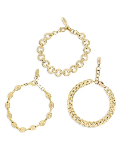 Might & Chain Link Bracelet in 18K Gold Plated, Set of 3
