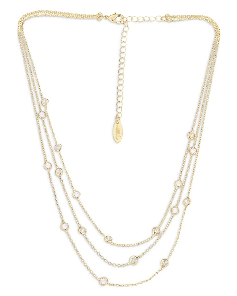 Perfect Crystal Dotted Cubic Zirconia Layered Collar Necklace in 18K Gold Plated, 13"-16"