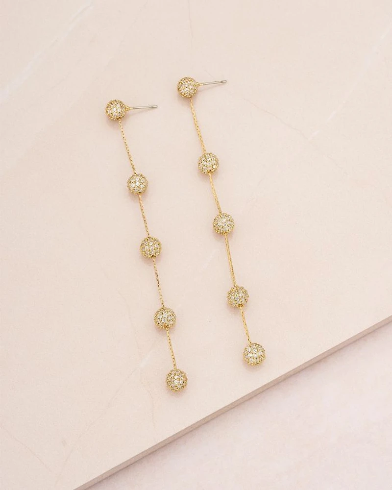 Crystal Ball Drop Pavé Ball Linear Drop Earrings in 18K Gold Plated