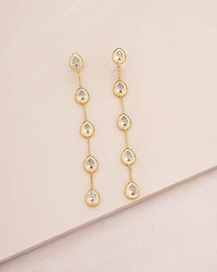 Single File Crystal Cubic Zirconia Teardrop Linear Drop Earrings in 18K Gold Plated