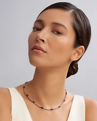 Caviar Silver Station Ceramic Beaded Necklace