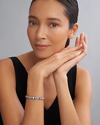 Four Station Diamond Blue Caviar Bracelet Sterling Silver