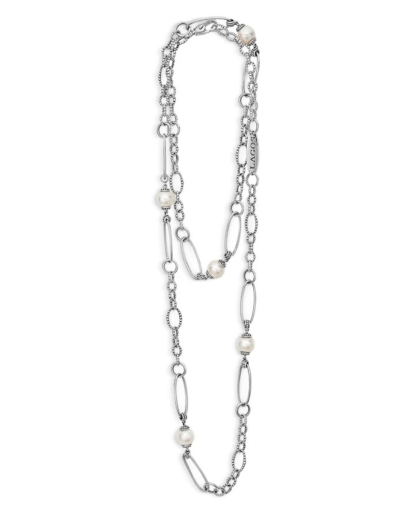 Sterling Silver Luna Cultured Freshwater Pearl Link Necklace, 34"