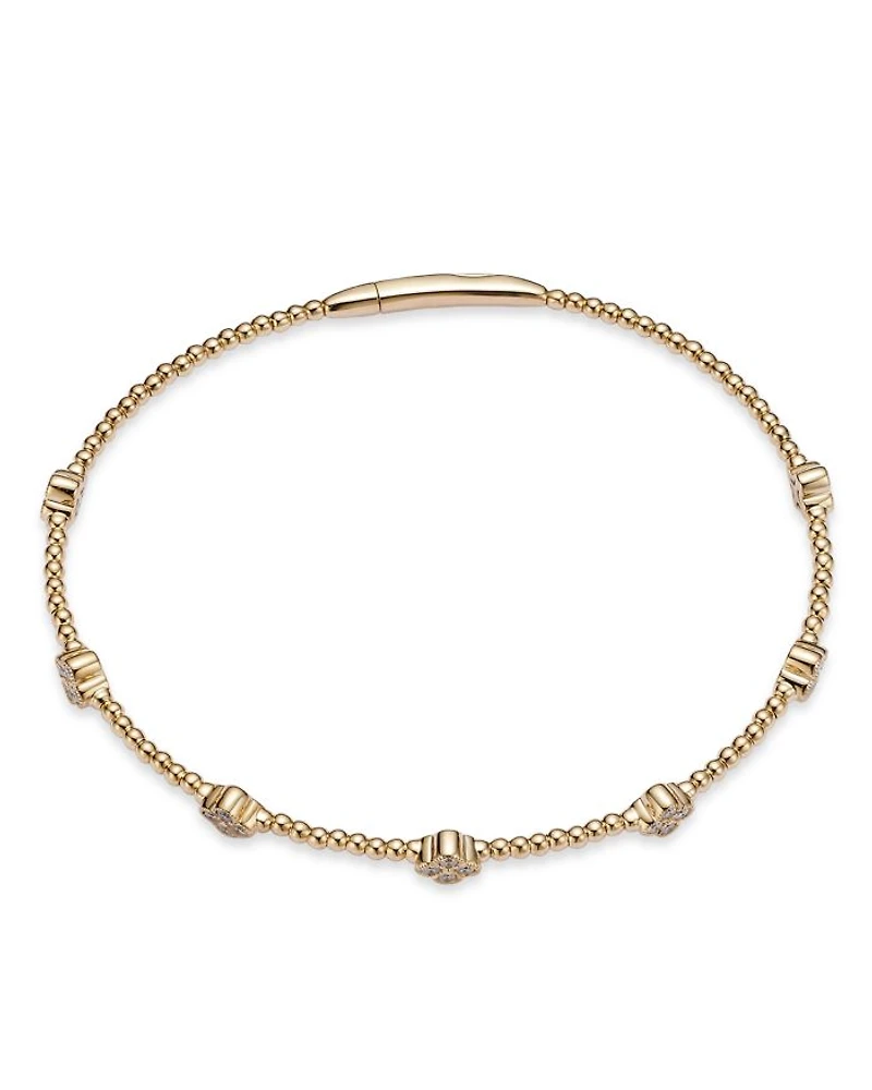Diamond Cluster Beaded Bangle Bracelet in 14K Gold