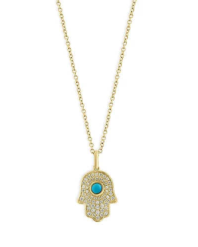 Bloomingdale's Fine Collection Turquoise & Diamond Hamsa Pendant Necklace