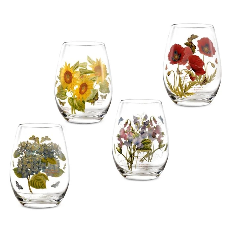 Botanic Garden Stemless Wine Glasses, Set of 4