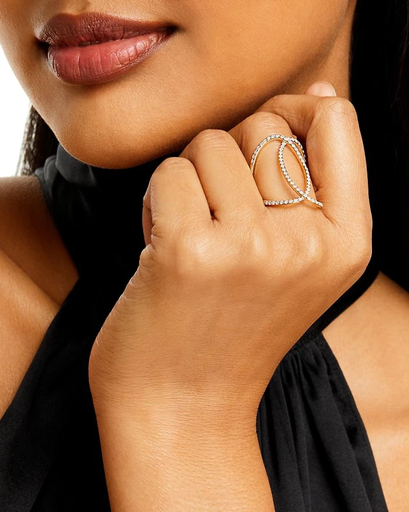 Diamond Crossover Ring in 14K Yellow Gold, 0.75 tcw
