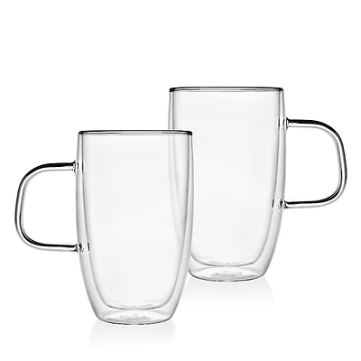 Godinger Double Walled Large Glass Coffee Mug, Set of 2