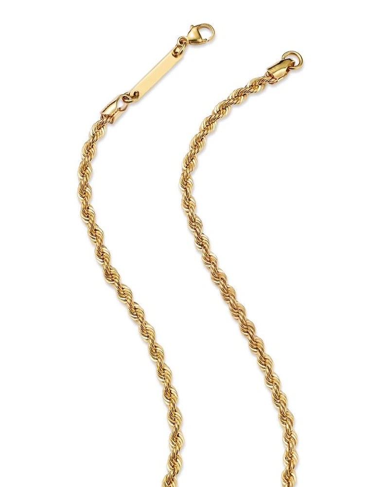 14K Yellow Gold Heavy Metal Rope Link Chain Necklace, 16"