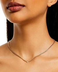 14k Yellow Gold Floating Diamond Small Curb Chain Necklace, 16"