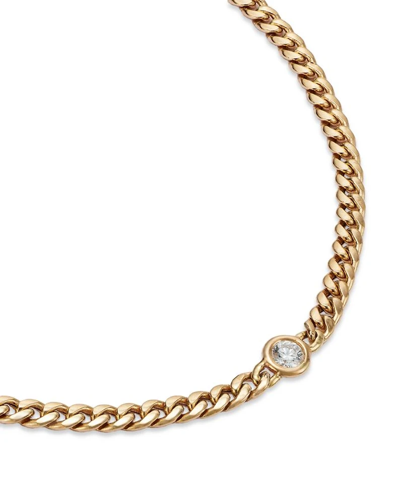 14K Yellow Gold Floating Diamond Small Curb Chain Bracelet
