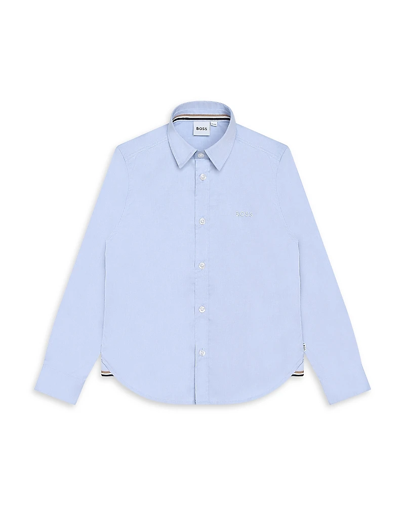 Boss Kidswear Boys' Cotton Oxford Embroidered Logo Regular Fit Dress Shirt - Big Kid