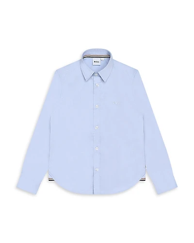 Boss Kidswear Boys' Cotton Oxford Embroidered Logo Regular Fit Dress Shirt - Big Kid