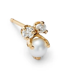 14K Yellow Gold Cultured Freshwater Pearl & Diamond Cluster Stud Earrings