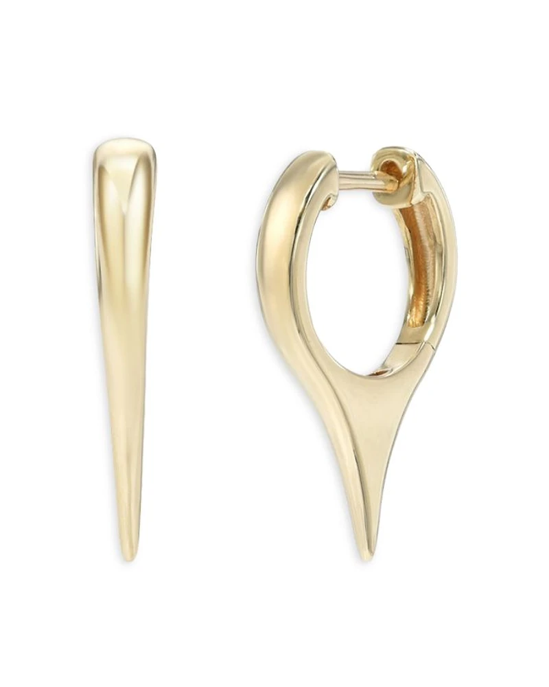 14K Yellow Gold Dagger Huggie Hoop Earrings