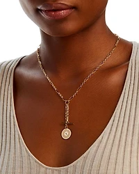 14K Yellow Gold Bezel Diamonds Diamond Sunbeam Medallion Lariat Necklace, 16-18"