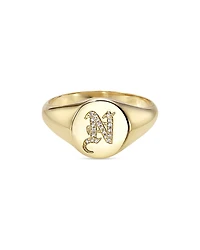 Zoe Lev 14K Yellow Gold Diamond Gothic Initial Small Signet Ring