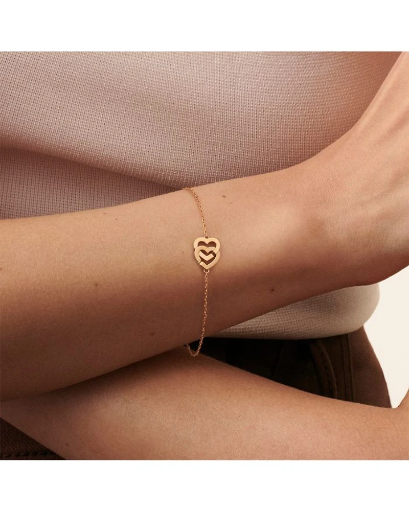 18K Yellow Gold Maillon Double Heart Link Bracelet