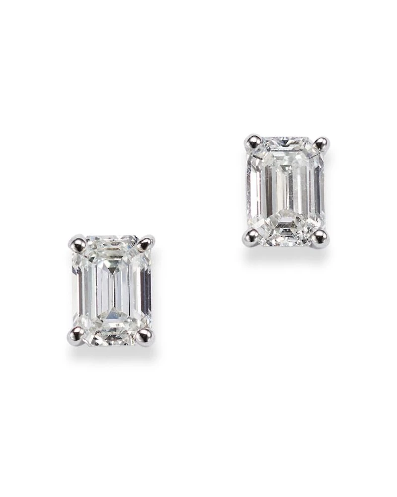 Diamond Emerald-Cut Stud Earrings in 14K White Gold, 0.50 tcw