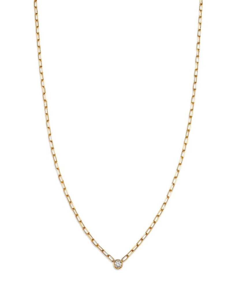 Diamond Solitaire Paperclip Necklace in 14K Yellow Gold, 0.15 tcw