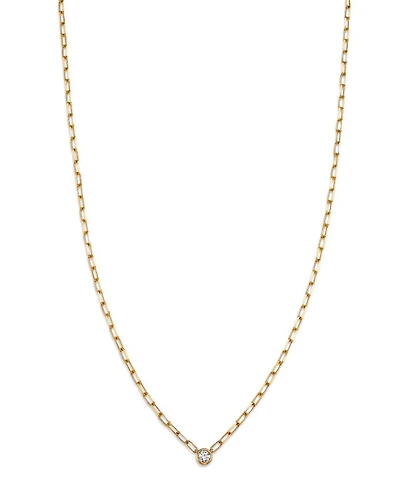 Diamond Solitaire Paperclip Necklace in 14K Yellow Gold, 0.15 tcw
