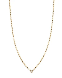 Diamond Solitaire Paperclip Necklace in 14K Yellow Gold, 0.15 tcw