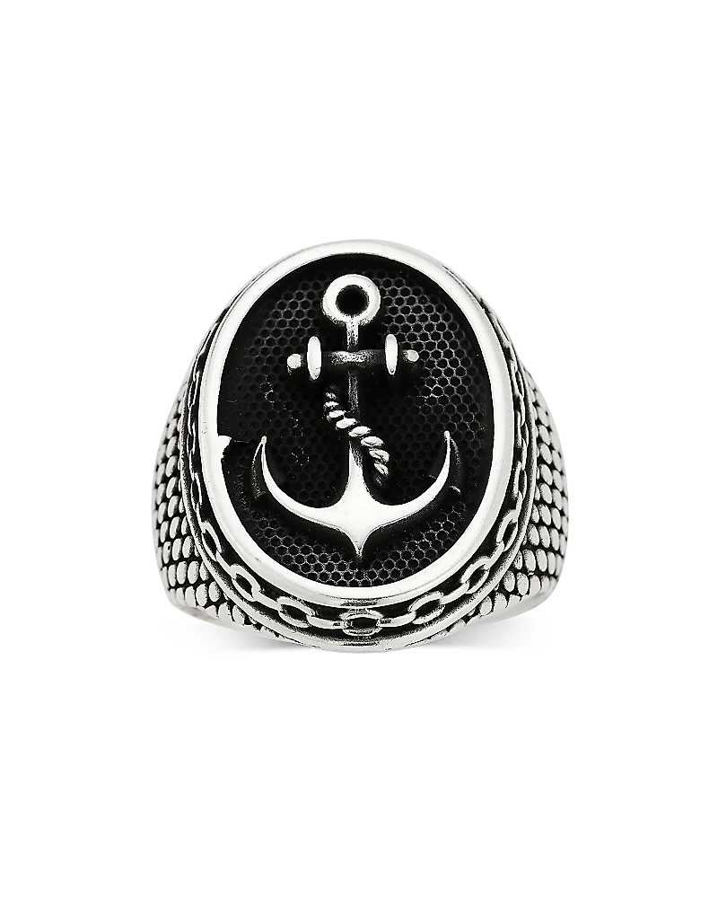 Milanesi And Co Sterling Silver Oxidized Anchor Signet Ring