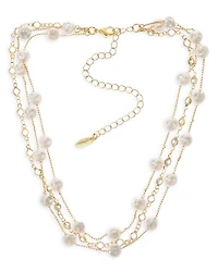 Dressed In Pearls Cubic Zirconia & Imitation Pearl Layered Collar Necklace in 18K Gold Plated, 15"-20"